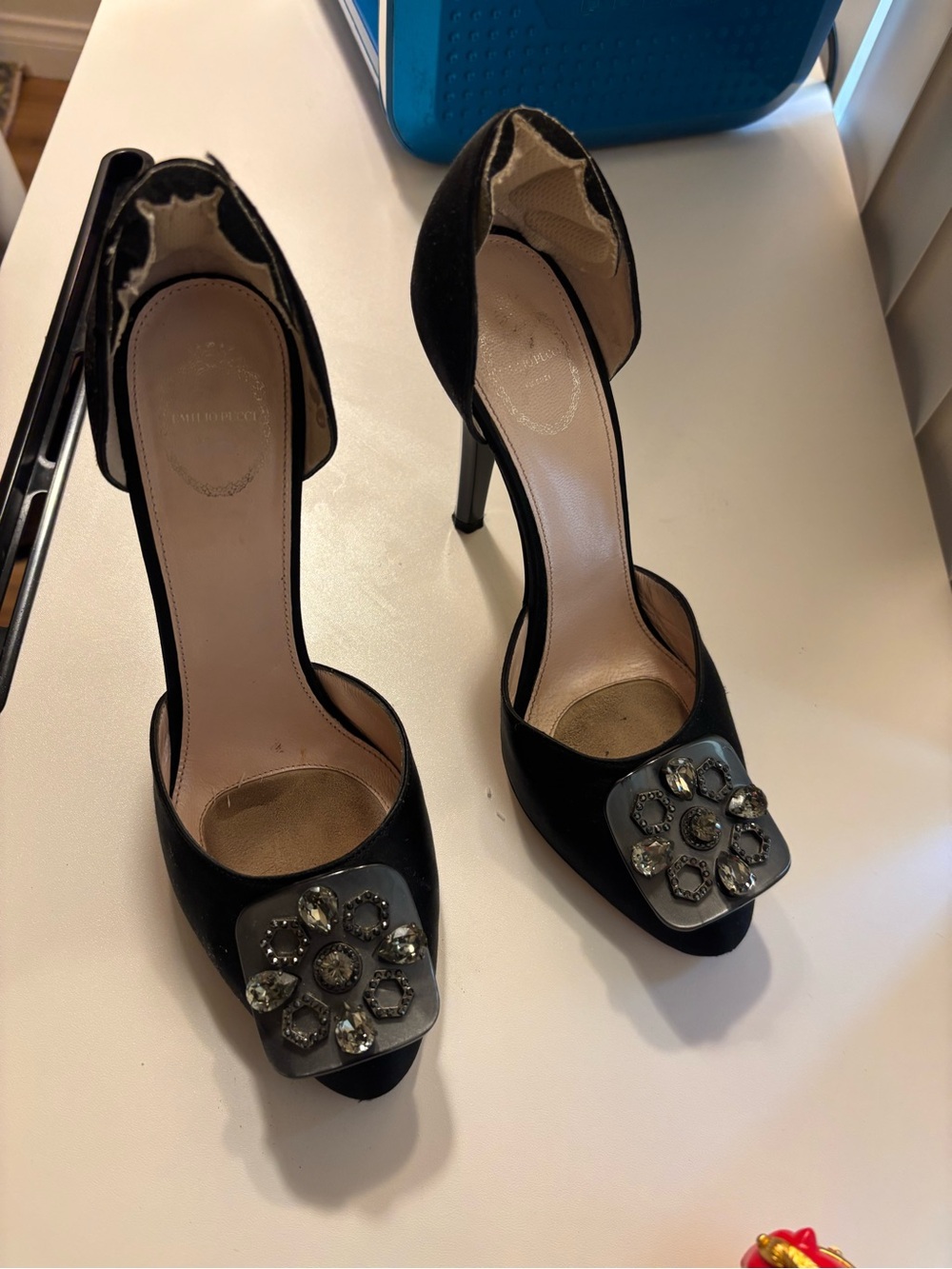 Emilio Pucci Black Jeweled D'Orsay Stiletto Pumps - Picture 3 of 7